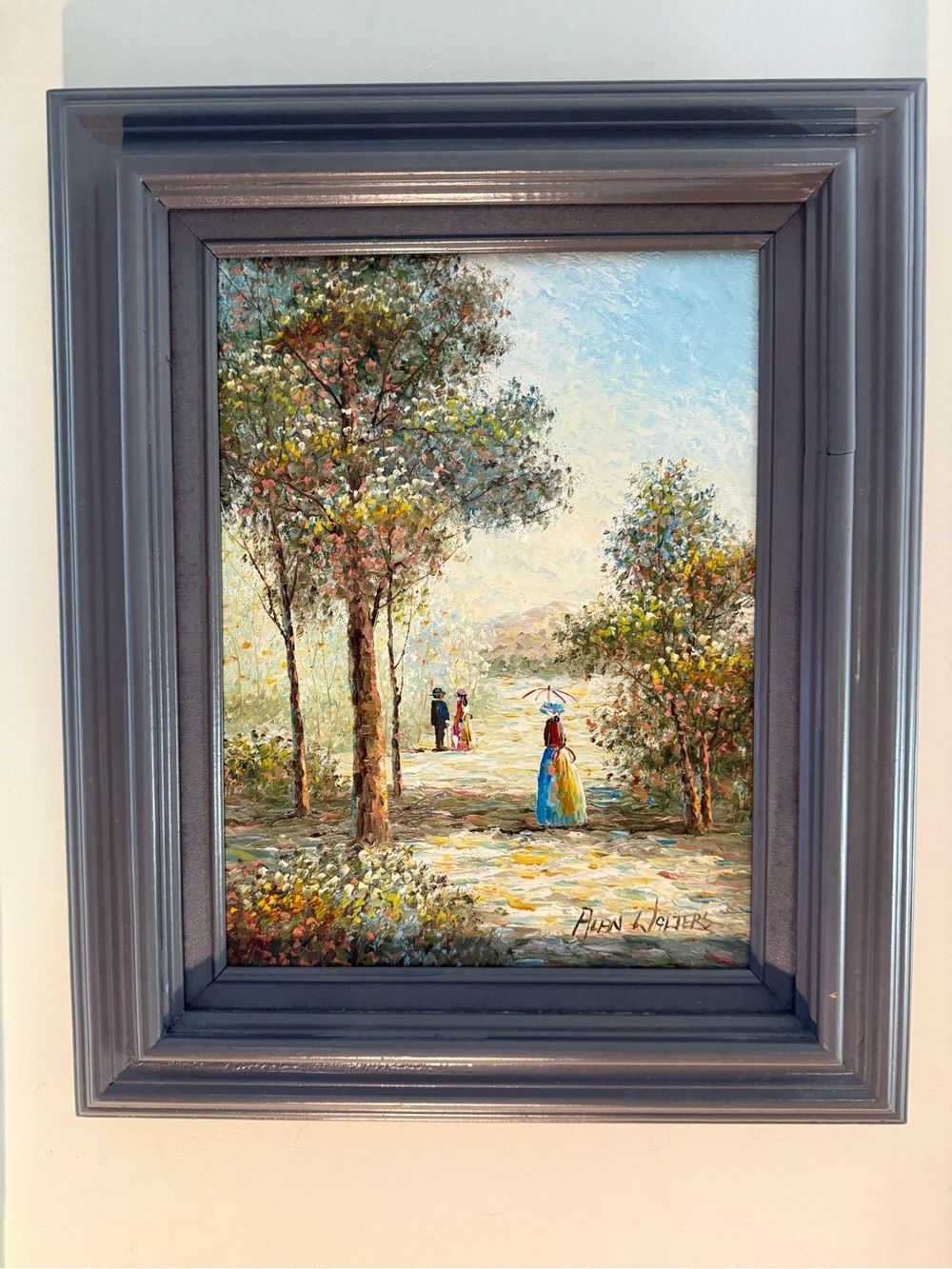 VTG Original Alan Walters Framed Impressionist Park Pathway Painting in Oil